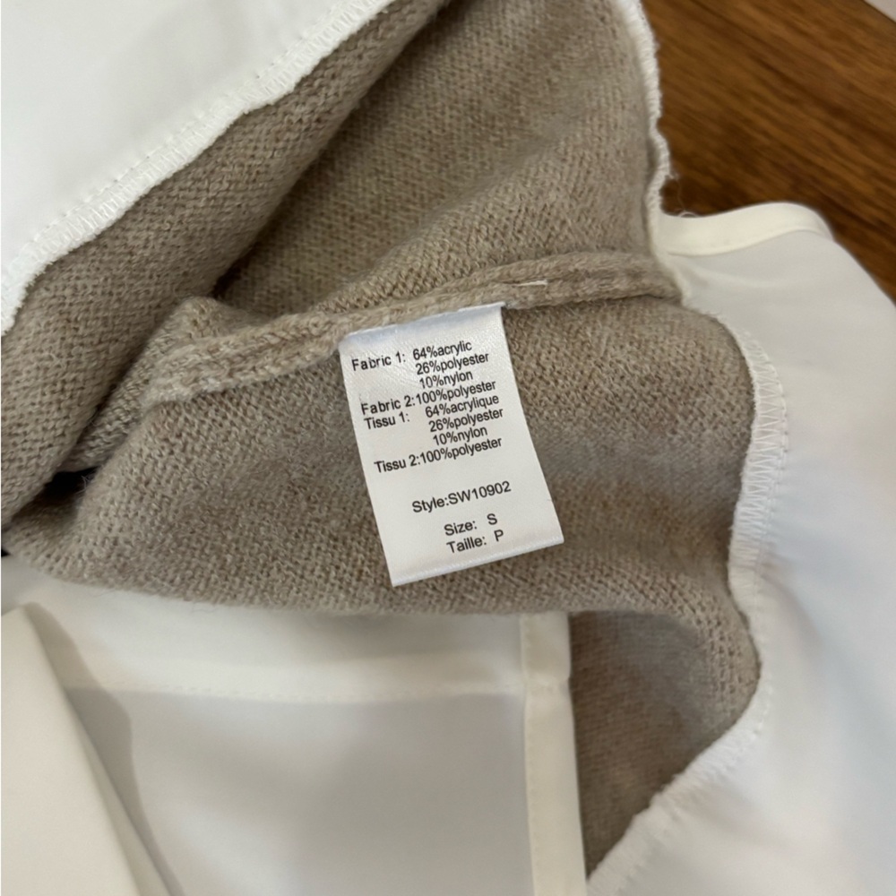 Elan Tan V-Neck Sweater Vest with Attached White Collared Blouse - Picture 4 of 4